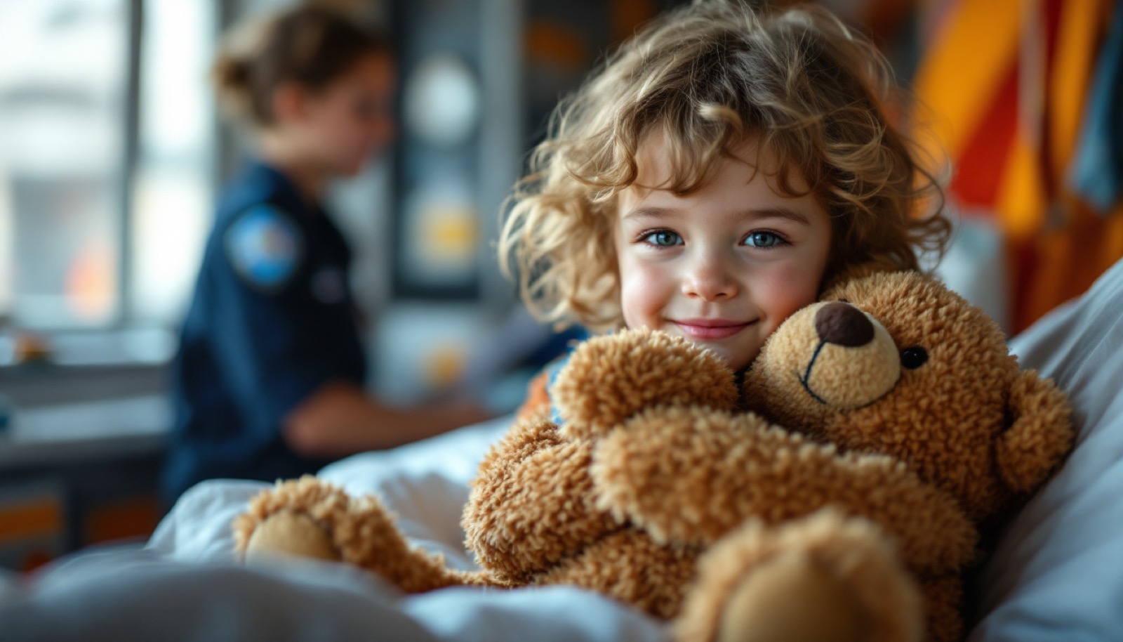 Una niña abraza su osito de peluche